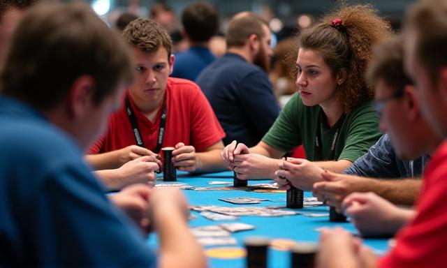 Spieler konzentriert bei einer Partie Magic: The Gathering